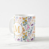 Colourful Spring Flower Watercolor Pattern Monogra Coffee Mug (Front Left)