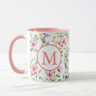 Colourful Spring Flower Watercolor Pattern Monogra Mug