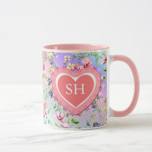 Colourful Spring Flower Watercolor Pattern Monogra Mug