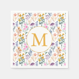 Colourful Spring Flower Watercolor Pattern Monogra Napkin