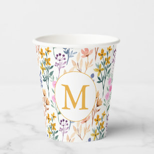 Colourful Spring Flower Watercolor Pattern Monogra Paper Cups