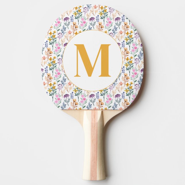 Colourful Spring Flower Watercolor Pattern Monogra Ping Pong Paddle (Front)