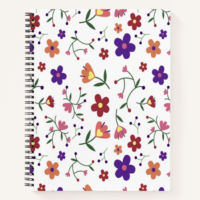 Colourful Spring Flower Watercolor Pattern Notebook (Front)