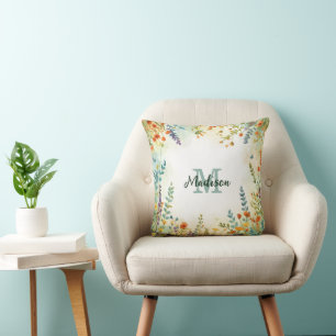 Colourful Spring Flower Wildflower Bouquet Monogra Cushion