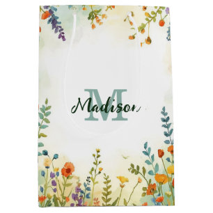 Colourful Spring Flower Wildflower Bouquet Monogra Medium Gift Bag