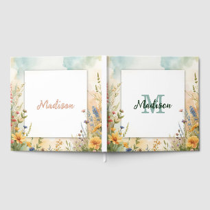 Colourful Spring Flower Wildflower Monogram Frame Guest Book