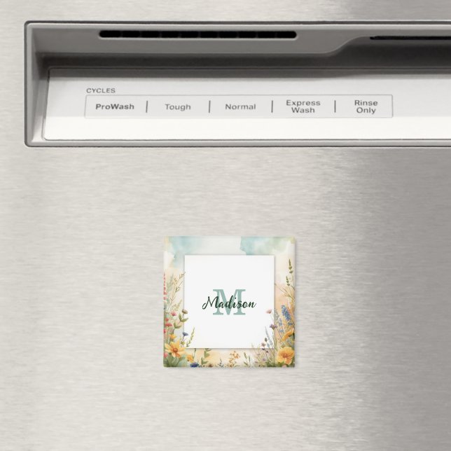Colourful Spring Flower Wildflower Monogram Frame Magnet (In Situ (Dishwasher))