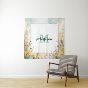 Colourful Spring Flower Wildflower Monogram Frame Tapestry