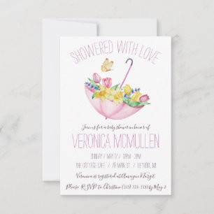 Colourful Spring Flowers and Umbrella Baby Shower Invitation
