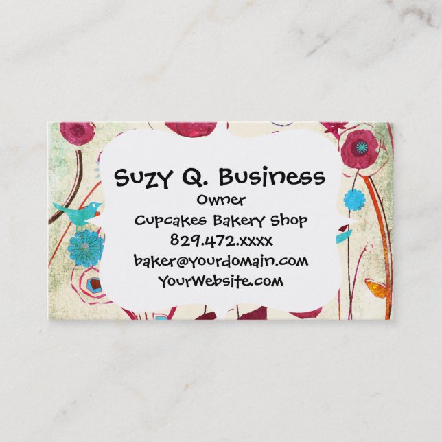 Colourful Spring Flowers Birds Mulberry Blue Orang Business Card (Front)