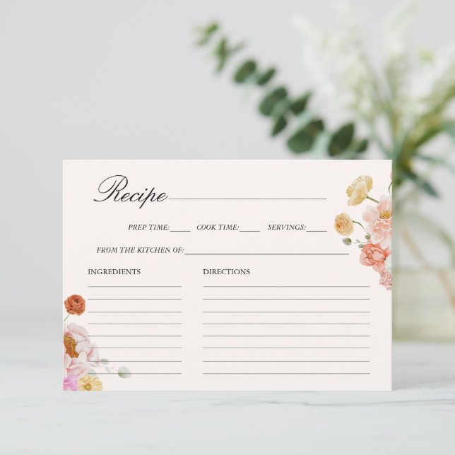 Colourful Spring Flowers Bridal Shower Recipe Card (Standing Front)