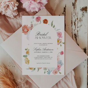 Colourful Spring Flowers Calligraphy Bridal Shower Invitation