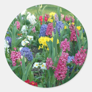 Colourful Spring Flowers Classic Round Sticker