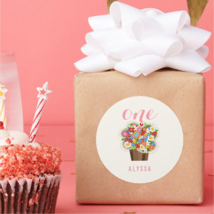 Colourful Spring Flowers Cupcake Girl 1st Birthday Classic Round Sticker