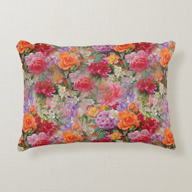 Colourful Spring Flowers Decorative Cushion (Front)