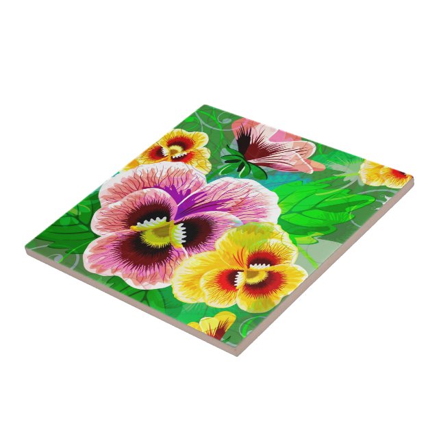Colourful Spring Flowers Design Ceramic Tile (Side)