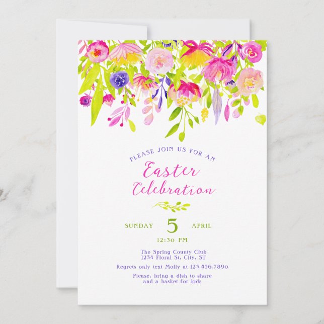 Colourful Spring Flowers Easter Invitation (Front)