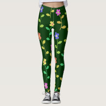 colourful spring flowers green leggings