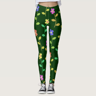 colourful spring flowers green leggings