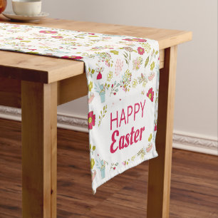 Colourful Spring Flowers Happy Easter Short Table Runner