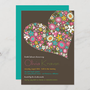 Colourful Spring Flowers Heart Bridal Shower Invit Invitation