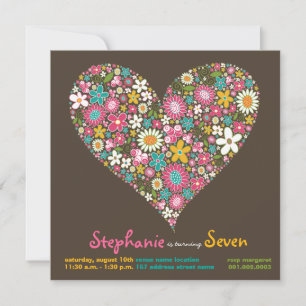 Colourful Spring Flowers Heart Love Birthday Invit Invitation