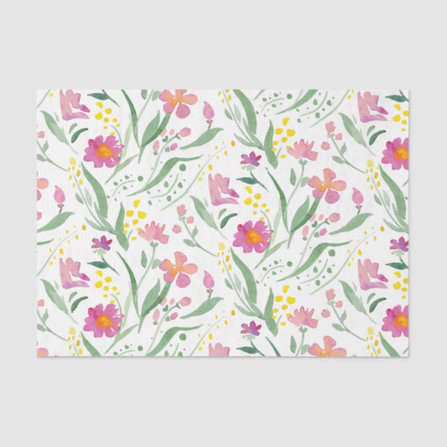 Colourful Spring Flowers & Leafs Pattern Tissue Paper (Front)