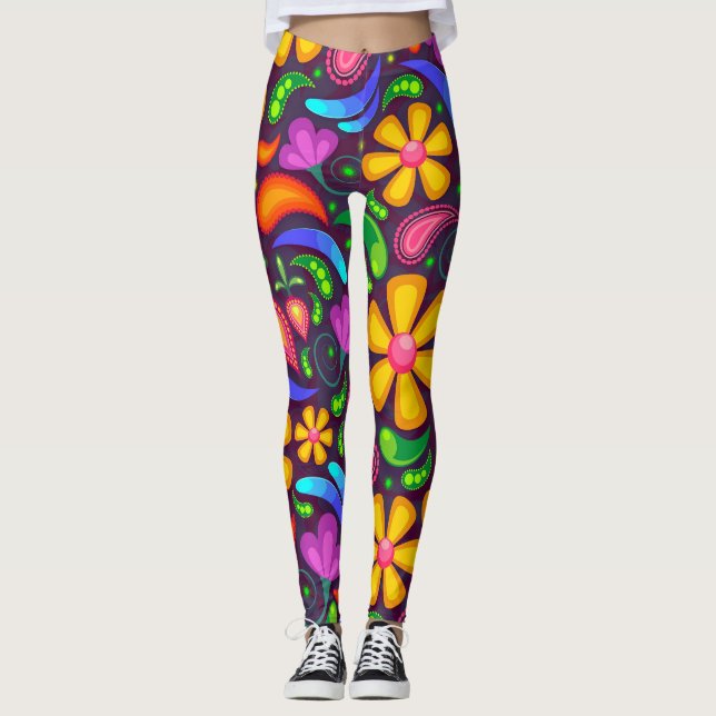colourful spring flowers leggings (Front)