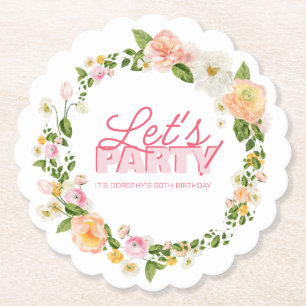 Colourful Spring Flowers Lettering 90th Birthday Paper Coaster