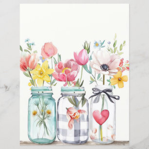 colourful spring flowers mason jar scrapbook paper