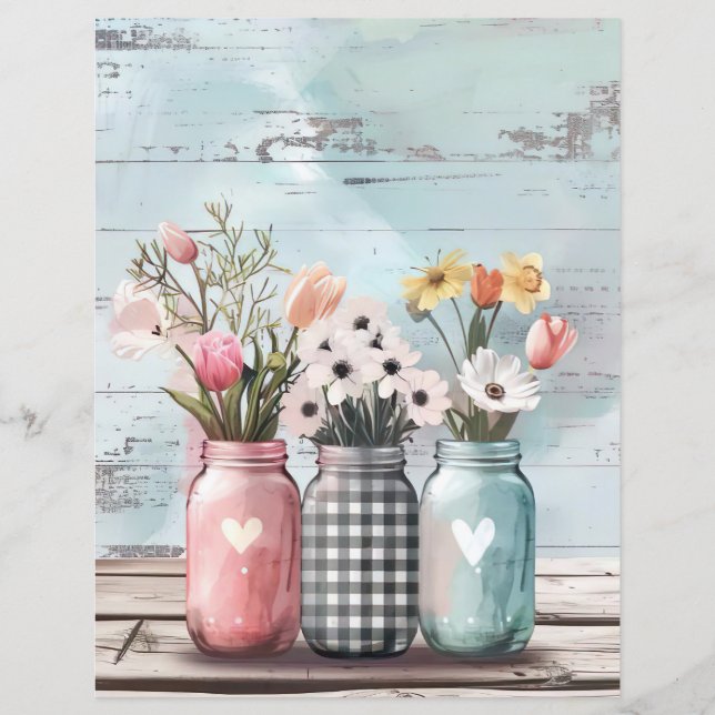 colourful spring flowers mason jar scrapbook paper (Front)