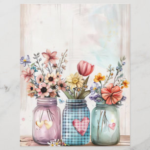 colourful spring flowers mason jar scrapbook paper