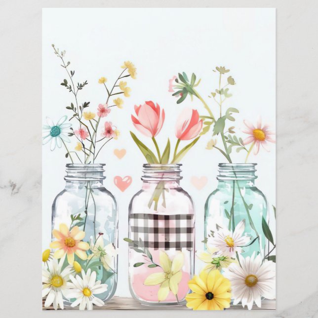 colourful spring flowers mason jar scrapbook paper (Front)