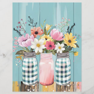 colourful spring flowers mason jar scrapbook paper
