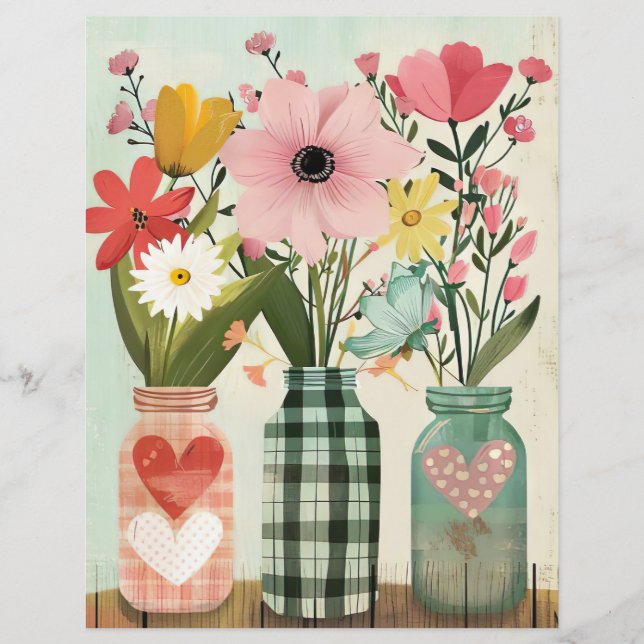 colourful spring flowers mason jar scrapbook paper (Front)