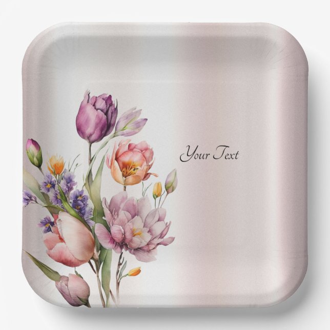 Colourful Spring Flowers Paper Plate (Front)