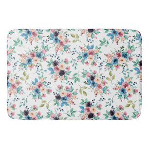 Colourful spring flowers patter bath mat