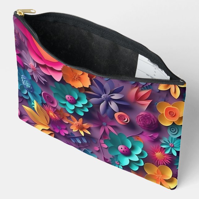 Colourful Spring Flowers Pattern Accessory Pouch (Open)