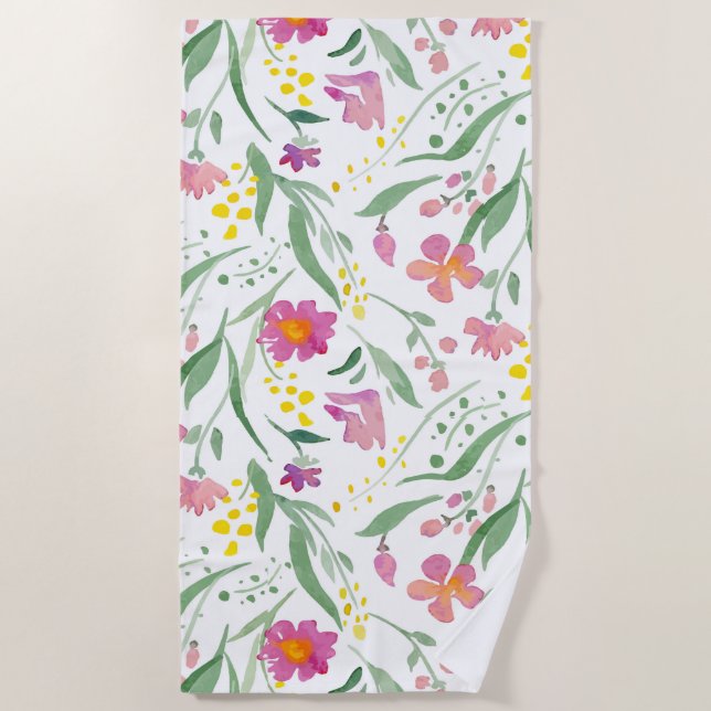 Colourful Spring Flowers Pattern Beach Towel (Front)