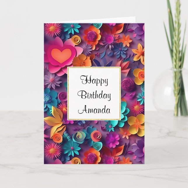  Colourful Spring Flowers Pattern Birthday Card (Front)