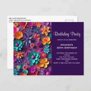 Colourful Spring Flowers Pattern Birthday Invite Postcard