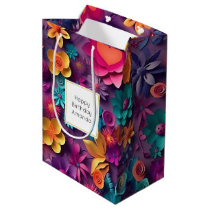 Colourful Spring Flowers Pattern Birthday Medium Gift Bag