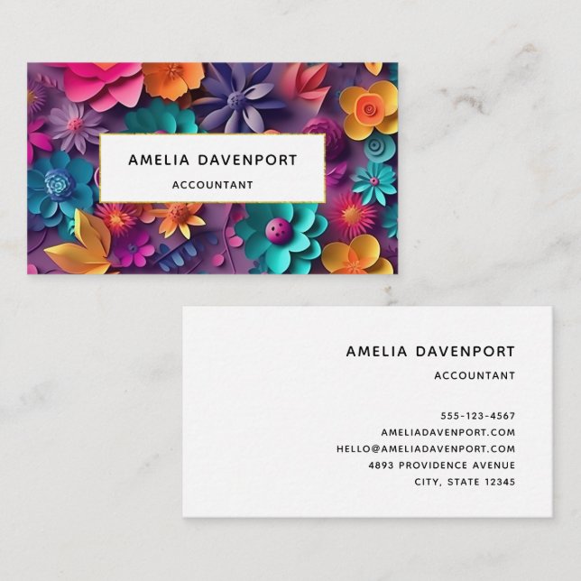 Colourful Spring Flowers Pattern Business Card (Front/Back)