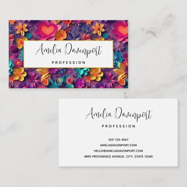Colourful Spring Flowers Pattern Business Card (Front/Back)