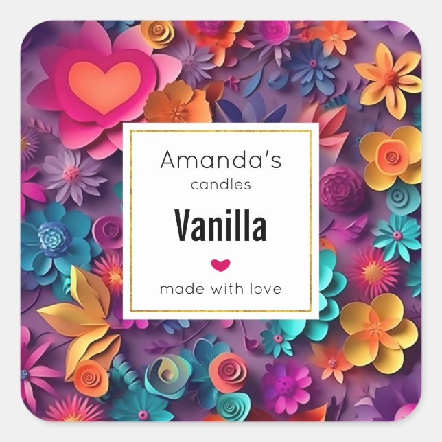 Colourful Spring Flowers Pattern Candle Business Square Sticker (Front)