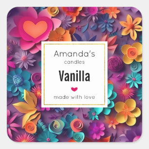 Colourful Spring Flowers Pattern Candle Business Square Sticker
