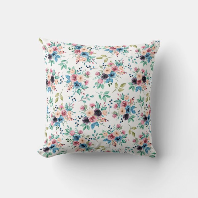 Colourful spring flowers pattern cushion (Front)