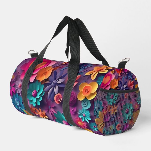 Colourful Spring Flowers Pattern Duffle Bag (Right Corner)