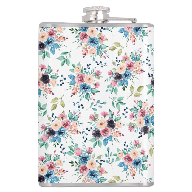 Colourful spring flowers pattern hip flask (Back)