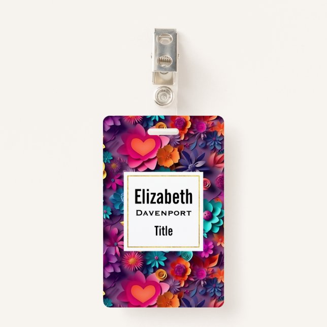 Colourful Spring Flowers Pattern ID Badge (Front with Clip)